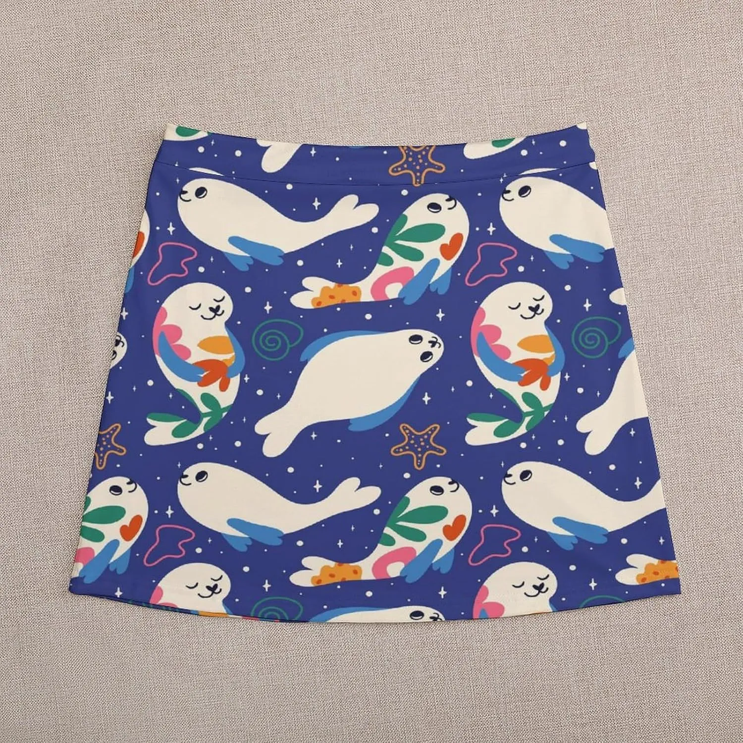 Graffiti Colorful Pattern Double Layer Stretchy Bodycon Short Mini Skirt Slim Fit Pencil Elastic Waistband
