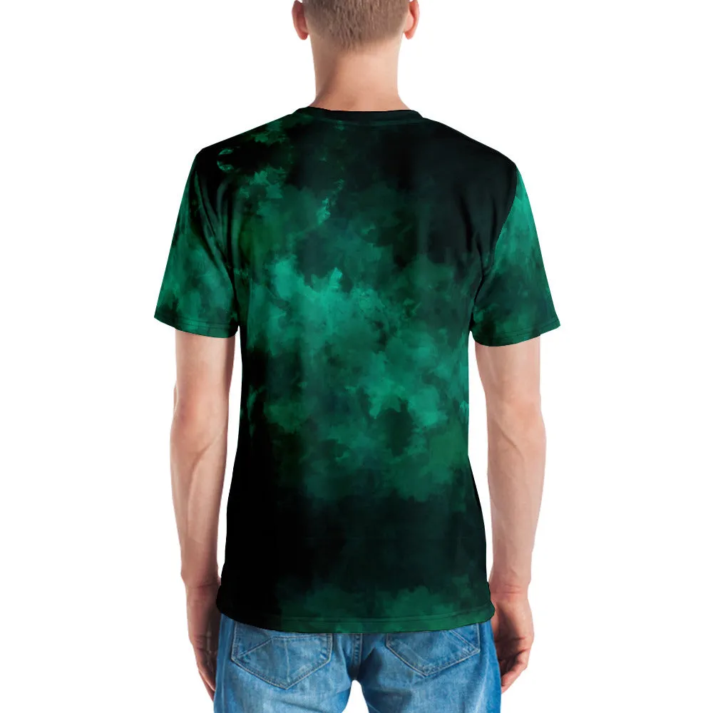 Green Abstract Men's T-shirt, Dark Green Printed Abstract Luxury Tee For Men-Made in USA/EU/MX