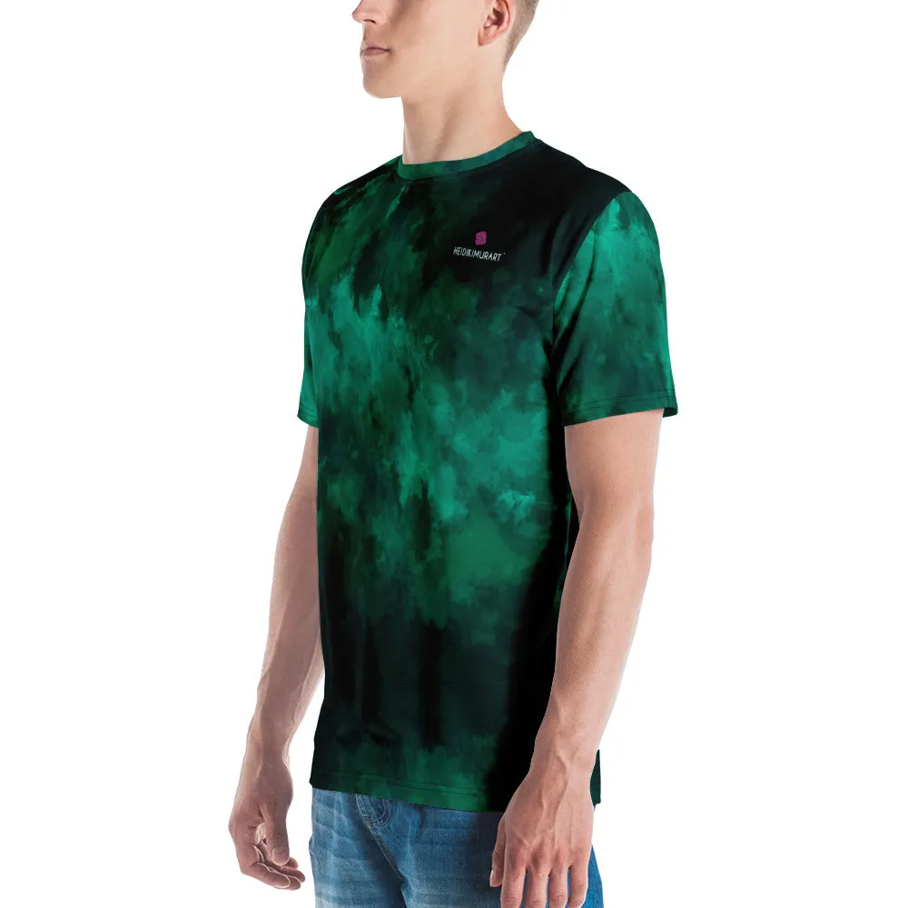 Green Abstract Men's T-shirt, Dark Green Printed Abstract Luxury Tee For Men-Made in USA/EU/MX