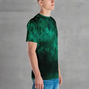 Green Abstract Men's T-shirt, Dark Green Printed Abstract Luxury Tee For Men-Made in USA/EU/MX