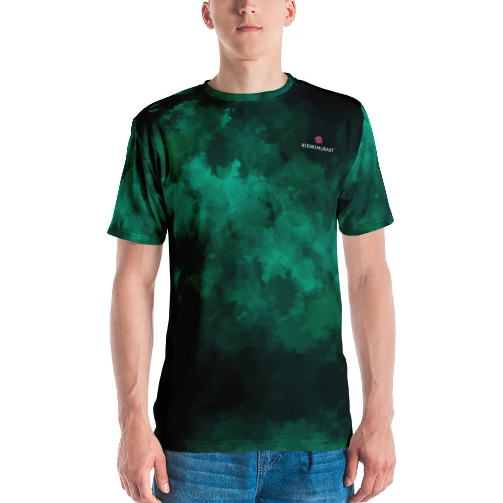 Green Abstract Men's T-shirt, Dark Green Printed Abstract Luxury Tee For Men-Made in USA/EU/MX