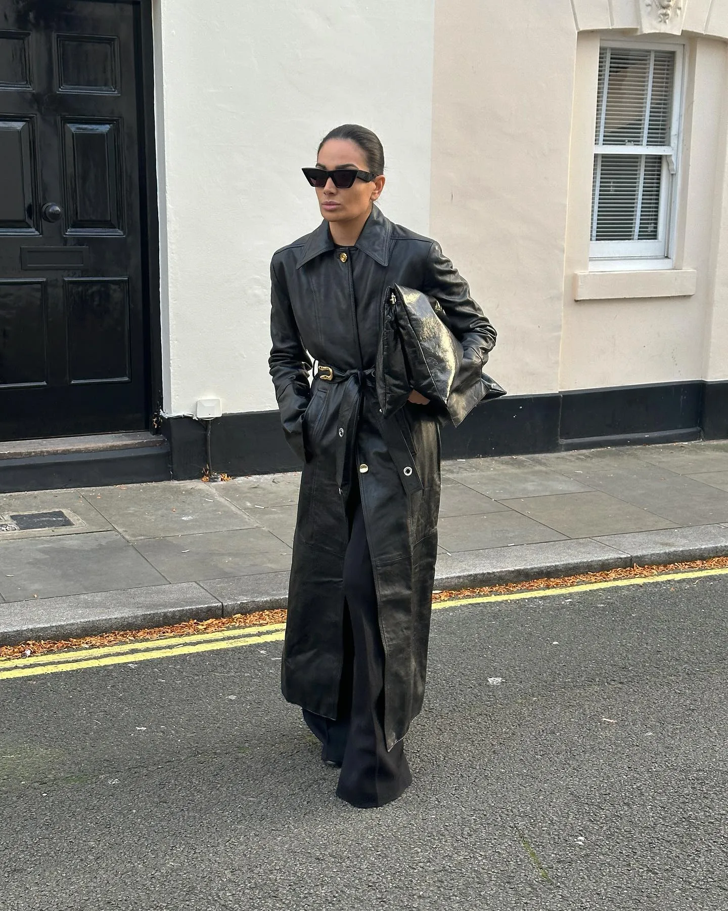 H&M Black Studio Statement-button Real Leather Coat UK S