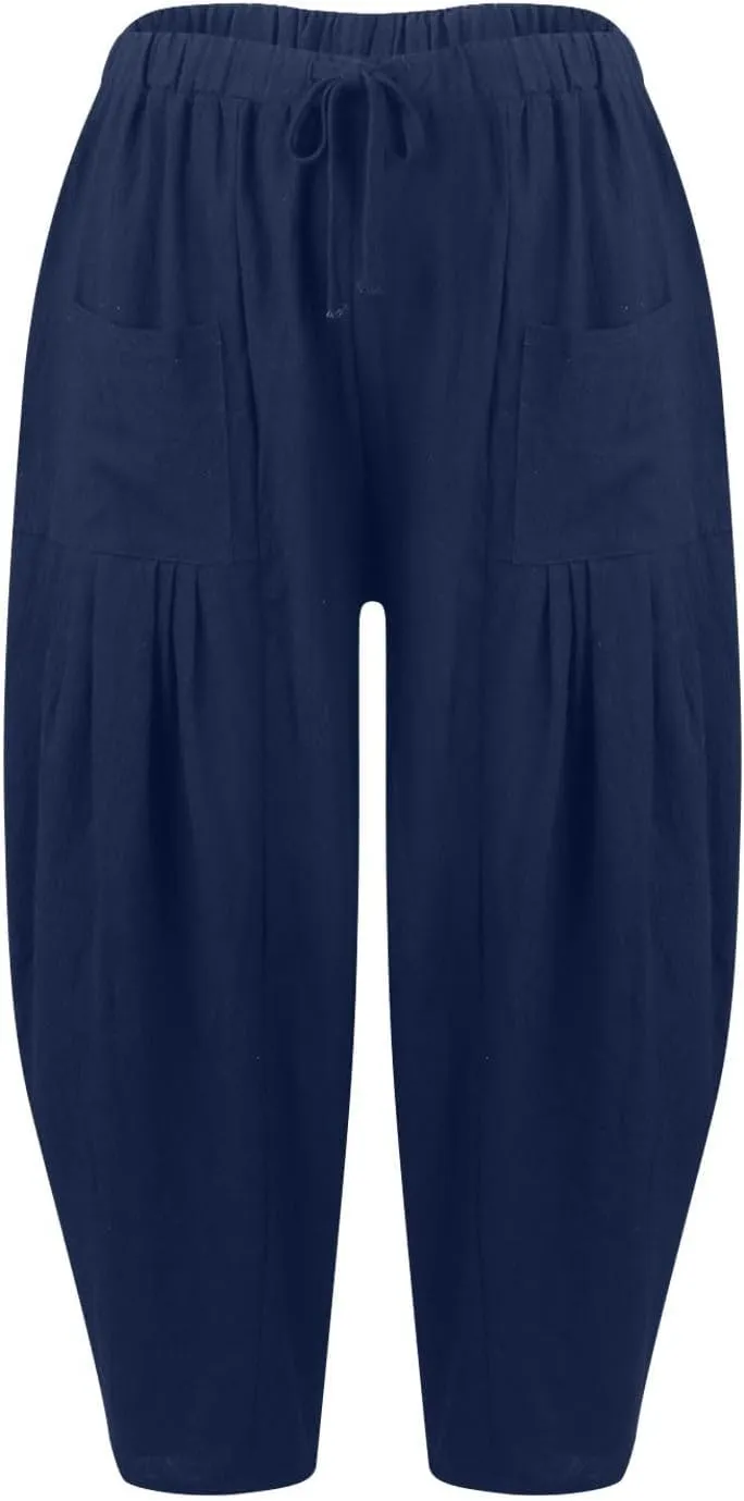High Waist Baggy Cargo Linen Pants Women Pocket Fashion Casual Straight Wide Leg Y2K Cargo Pants Baggy Pant Plus Size