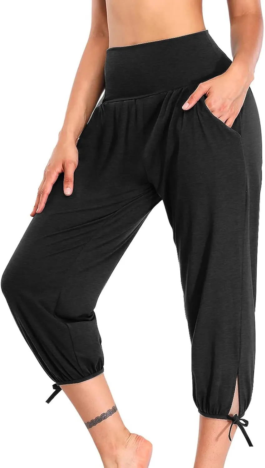 High Waist Capri Yoga Pants for Women Dressy Casual Tummy Control Crop Lounge Trousers Loose Comfy Workout Sweatpants