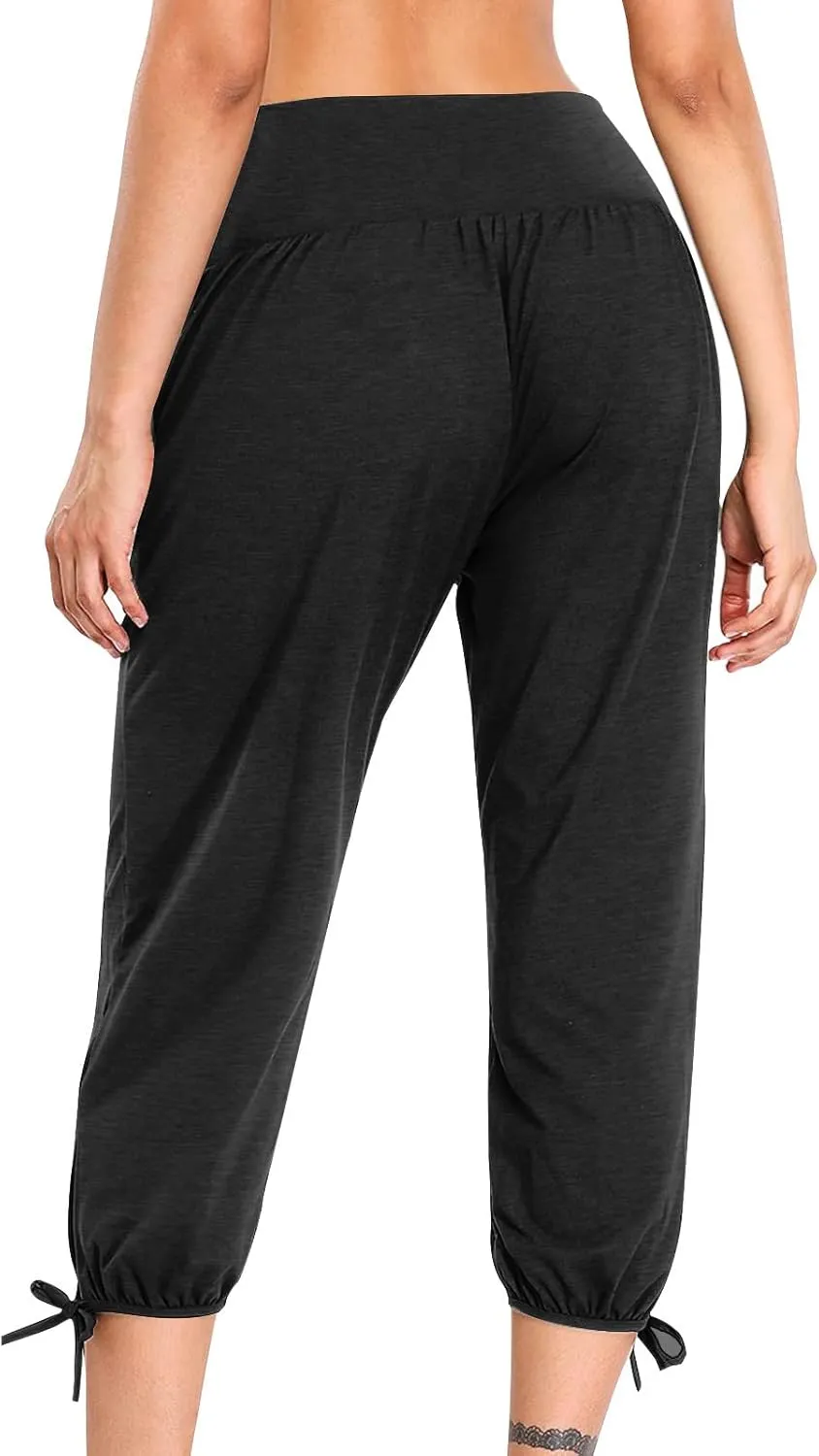 High Waist Capri Yoga Pants for Women Dressy Casual Tummy Control Crop Lounge Trousers Loose Comfy Workout Sweatpants