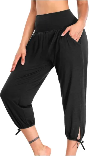 High Waist Capri Yoga Pants for Women Dressy Casual Tummy Control Crop Lounge Trousers Loose Comfy Workout Sweatpants