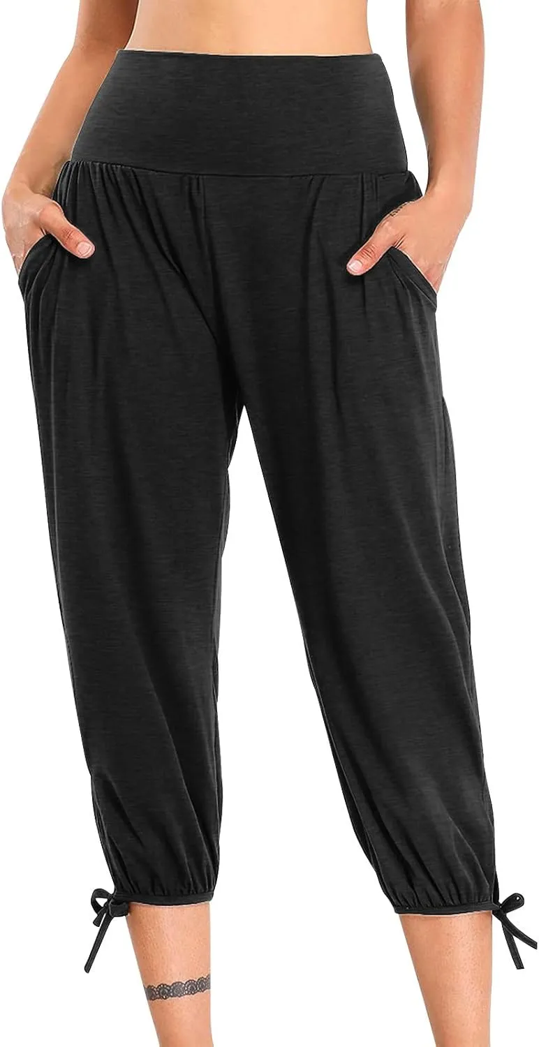 High Waist Capri Yoga Pants for Women Dressy Casual Tummy Control Crop Lounge Trousers Loose Comfy Workout Sweatpants
