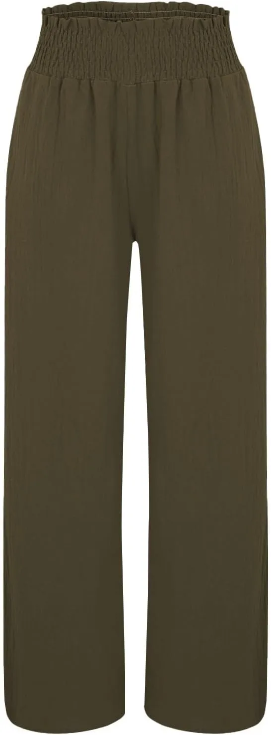 High Waisted Palazzo Pants for Women Cotton-Linen Wide Leg Loose Fit Long Lounge Pant Summer Casual Trousers
