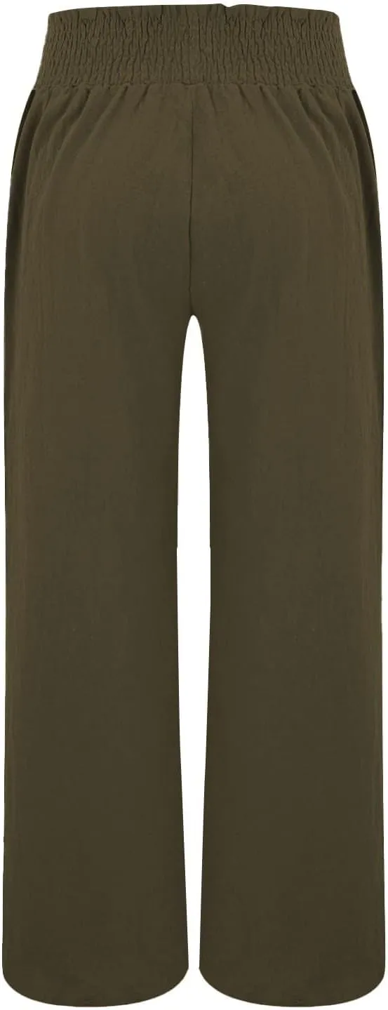 High Waisted Palazzo Pants for Women Cotton-Linen Wide Leg Loose Fit Long Lounge Pant Summer Casual Trousers