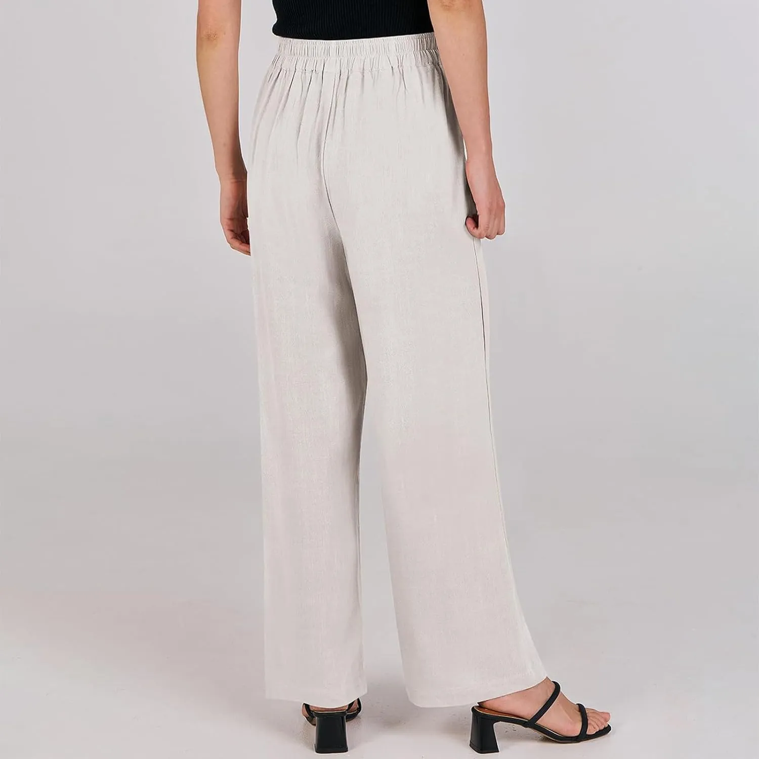 High Waisted Work Pants Women Linen Wide Leg Pants Elastic Waist Business Casual Dress Pants Baggy Summer Trousers