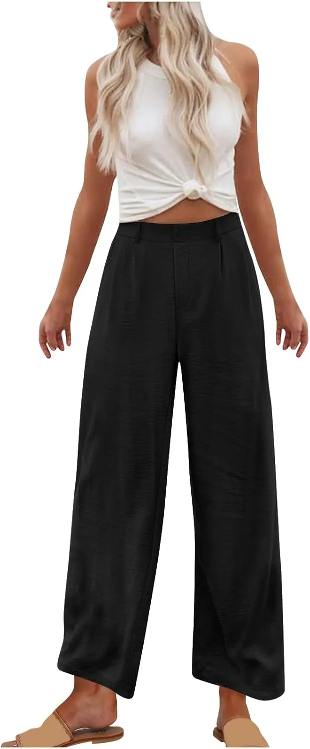 hlysgo Women's Palazzo Pants 2025 Summer Casual Vacation High Waist Wide Leg Beach Trousers Trendy Lounge Pants with Pockets