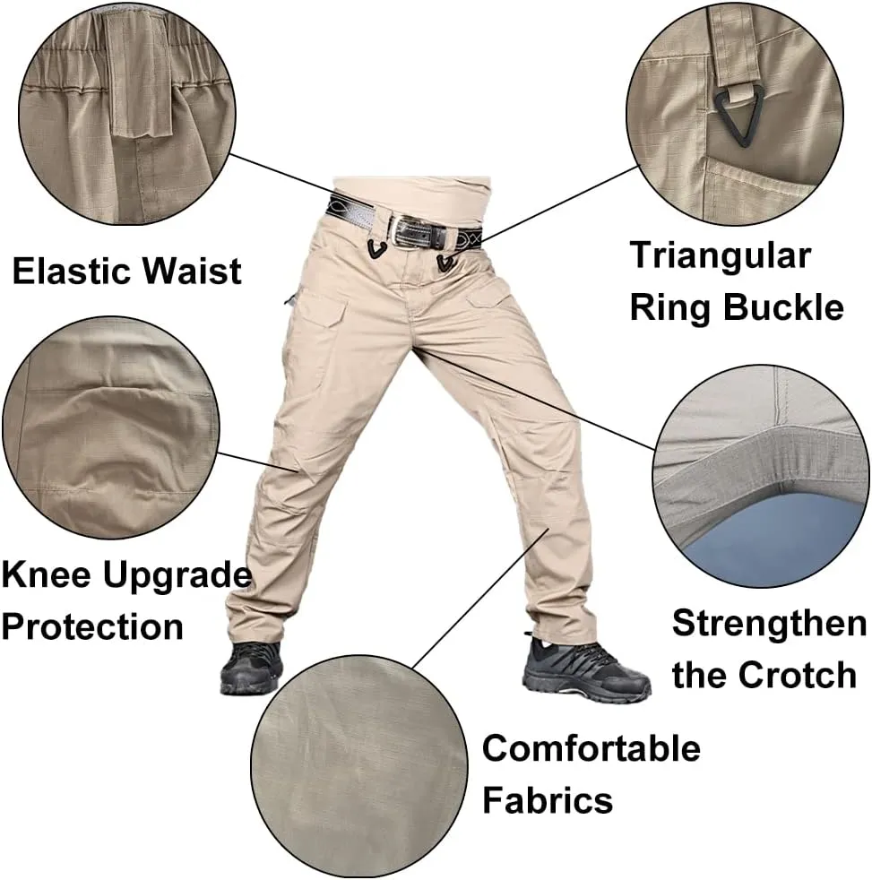 HYCOPROT Men's Hiking Pants Ripstop Water Repellent Lightweight Casual Cargo Pants Quick Dry Army 10 Pockets Work Trousers