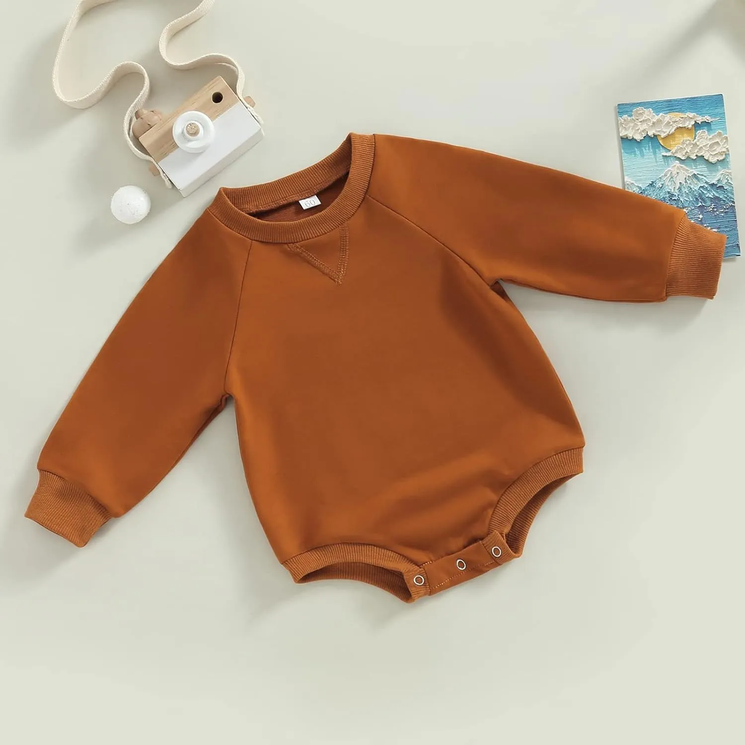 Infant Baby Girl Boy Oversized Sweatshirt Romper Solid Crewneck Sweater Romper Long Sleeve Bubble Bodysuit Tops