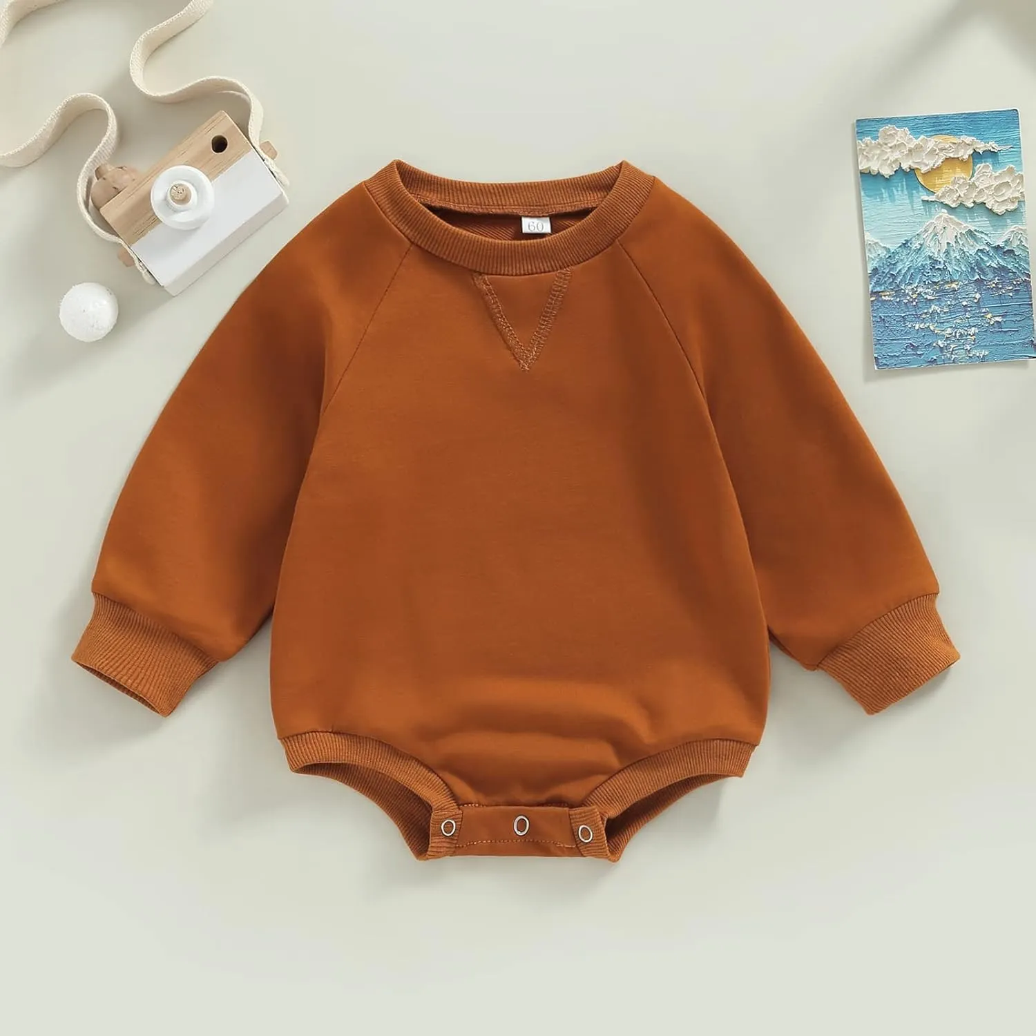 Infant Baby Girl Boy Oversized Sweatshirt Romper Solid Crewneck Sweater Romper Long Sleeve Bubble Bodysuit Tops