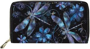 INSTANTARTS Aesthetic Dragonfly Wallets with Zip Women Around Clutch Purses PU Leather Long Cellphone Holder Money Card Organizer Pouch