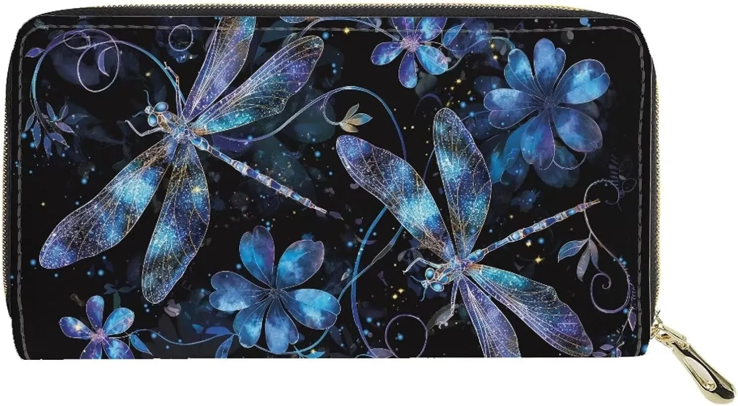 INSTANTARTS Aesthetic Dragonfly Wallets with Zip Women Around Clutch Purses PU Leather Long Cellphone Holder Money Card Organizer Pouch