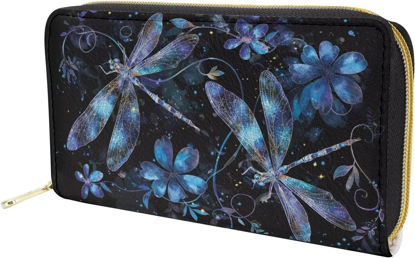 INSTANTARTS Aesthetic Dragonfly Wallets with Zip Women Around Clutch Purses PU Leather Long Cellphone Holder Money Card Organizer Pouch