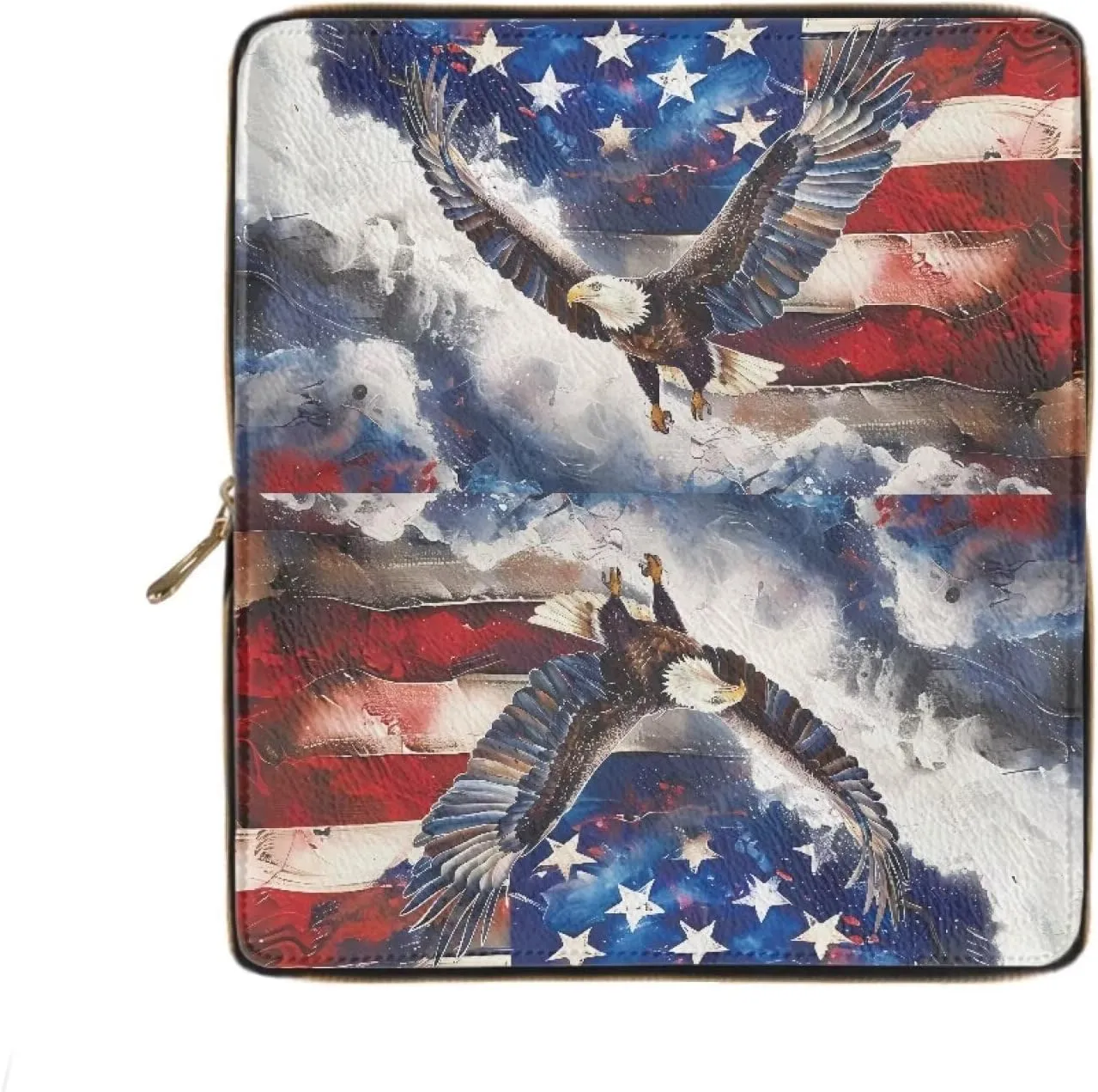 INSTANTARTS American Flag Eagle Wallet for Women Zipper PU Leather Coin Purse Clutch Long Money Organizer Card Pouch