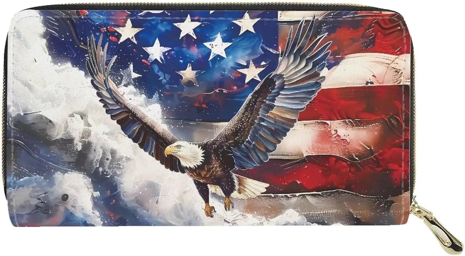 INSTANTARTS American Flag Eagle Wallet for Women Zipper PU Leather Coin Purse Clutch Long Money Organizer Card Pouch
