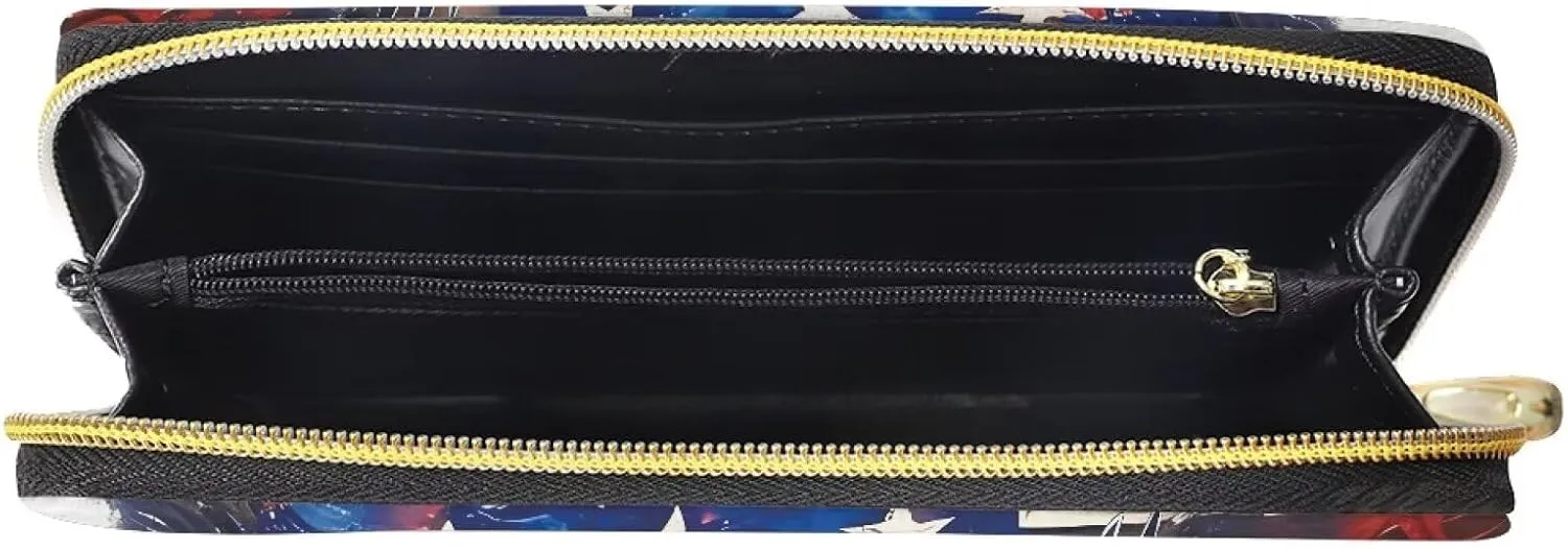 INSTANTARTS American Flag Eagle Wallet for Women Zipper PU Leather Coin Purse Clutch Long Money Organizer Card Pouch