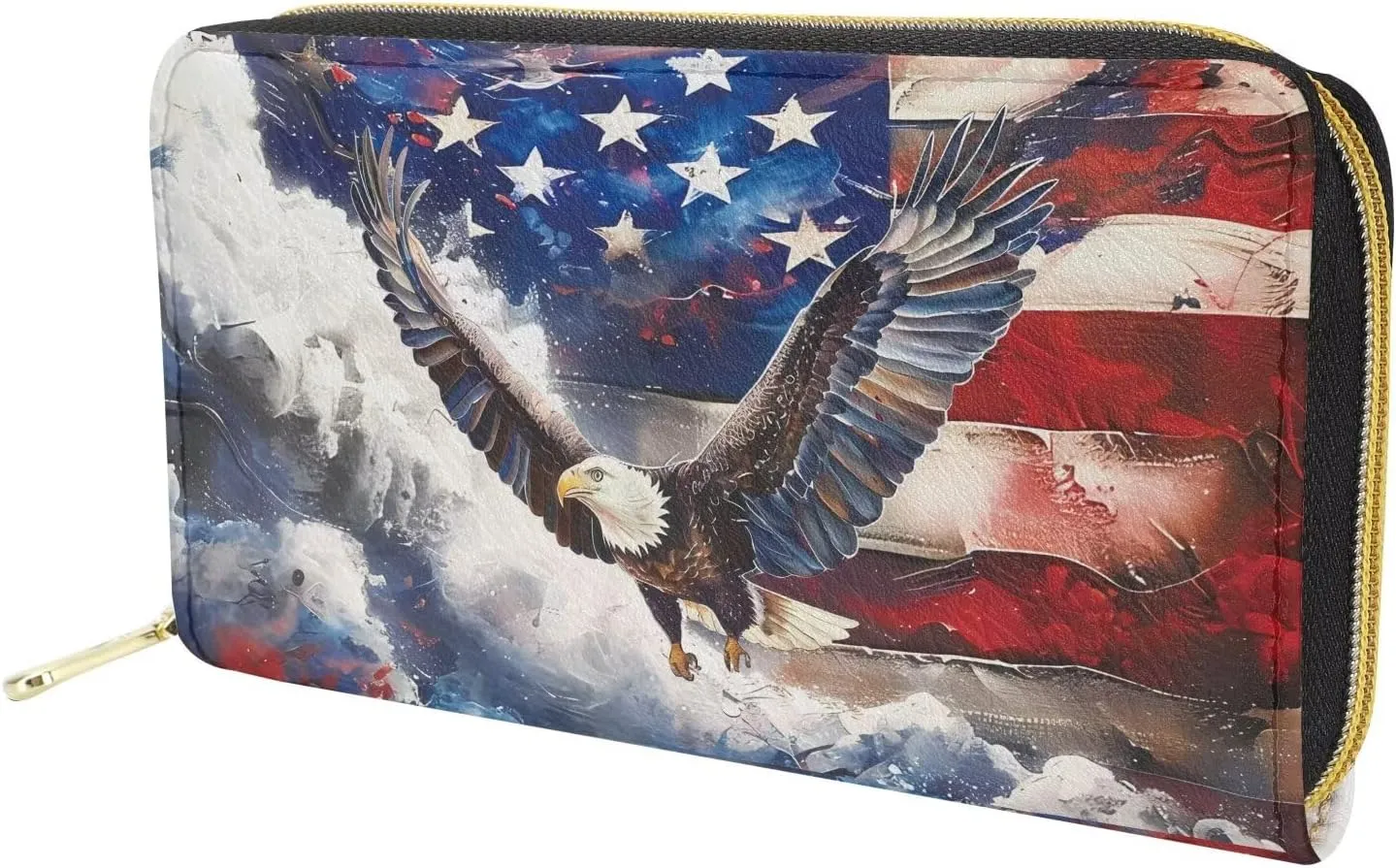 INSTANTARTS American Flag Eagle Wallet for Women Zipper PU Leather Coin Purse Clutch Long Money Organizer Card Pouch