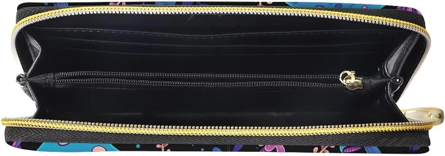 INSTANTARTS Forest Blue Mushrooms Womens Wallets Slim Clutch Phone Purse PU Leather Zip Around Money Organizer for Travel Party Wedding