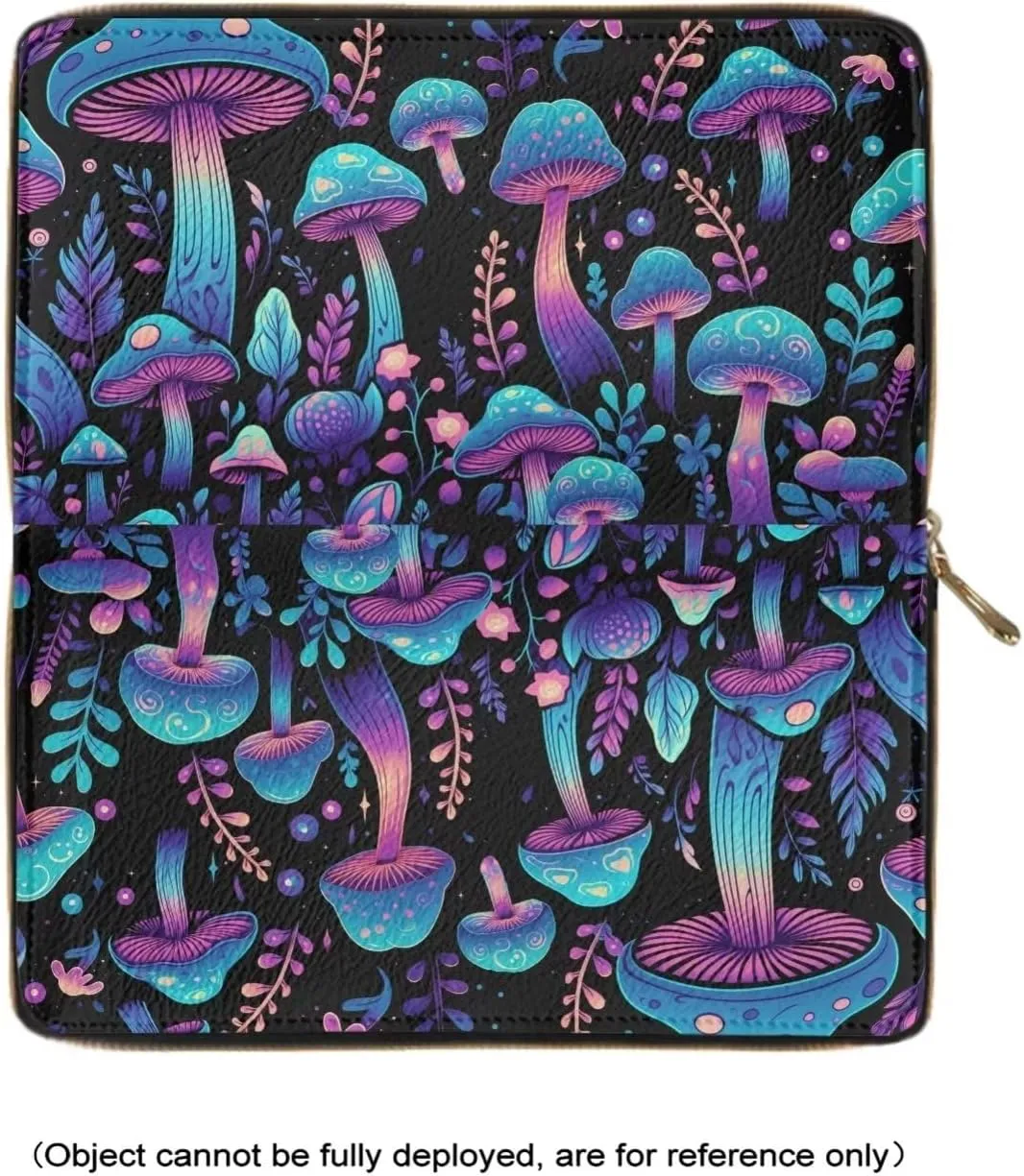 INSTANTARTS Forest Blue Mushrooms Womens Wallets Slim Clutch Phone Purse PU Leather Zip Around Money Organizer for Travel Party Wedding