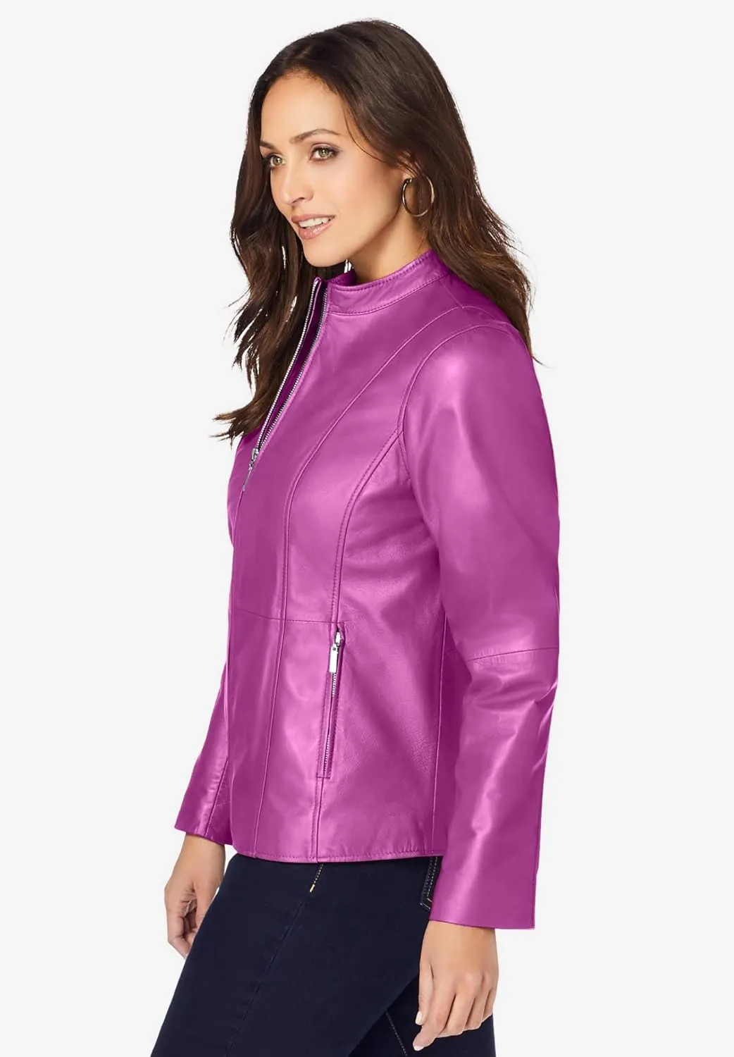 Jessica London Women's Plus Size Zip Front Leather Jacket