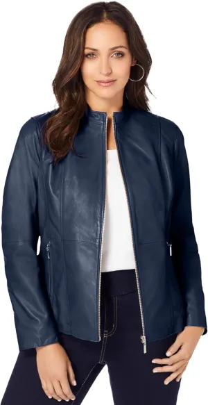Jessica London Women's Plus Size Zip Front Leather Jacket