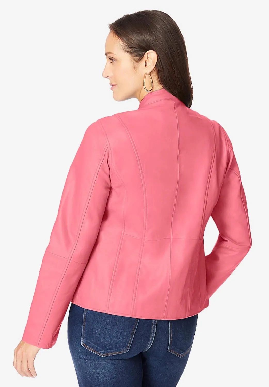 Jessica London Women's Plus Size Zip Front Leather Jacket