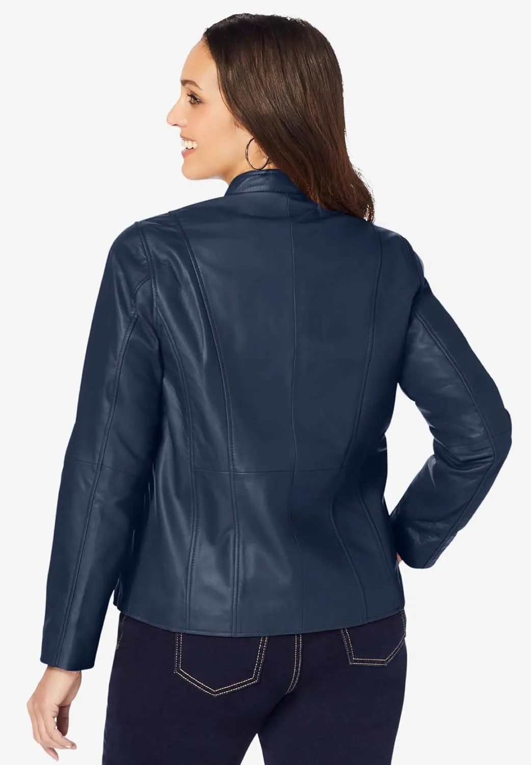Jessica London Women's Plus Size Zip Front Leather Jacket