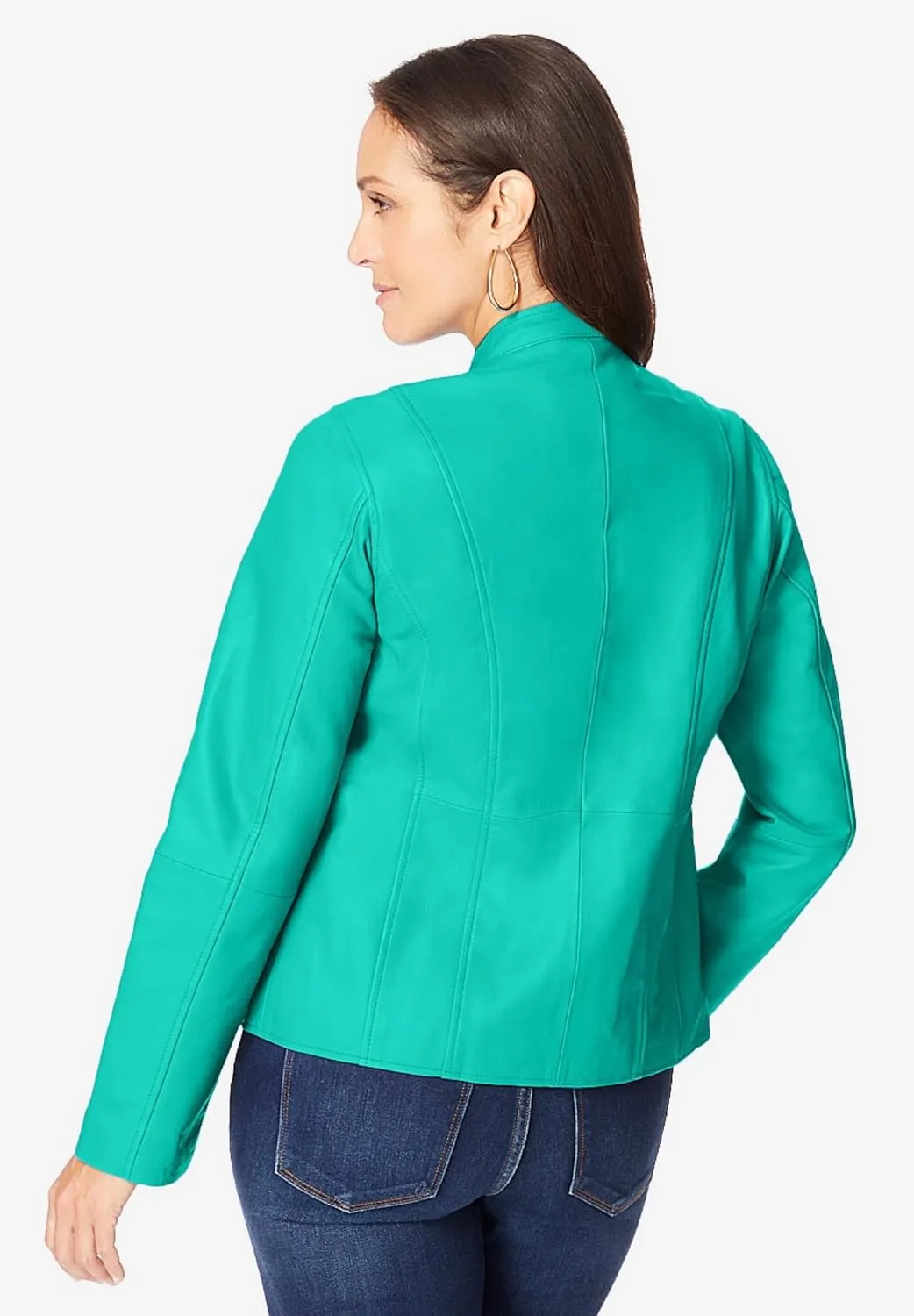 Jessica London Women's Plus Size Zip Front Leather Jacket