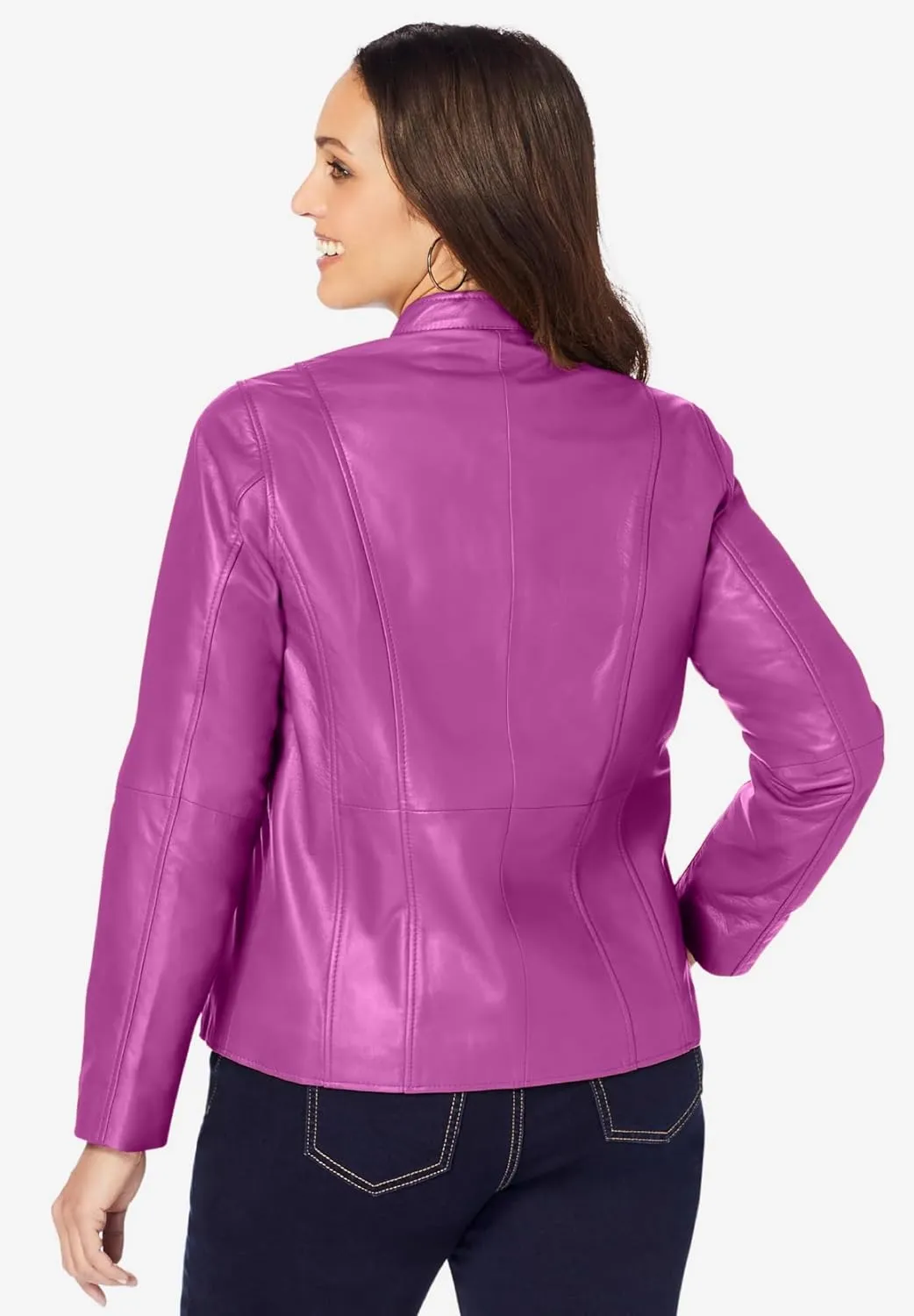 Jessica London Women's Plus Size Zip Front Leather Jacket