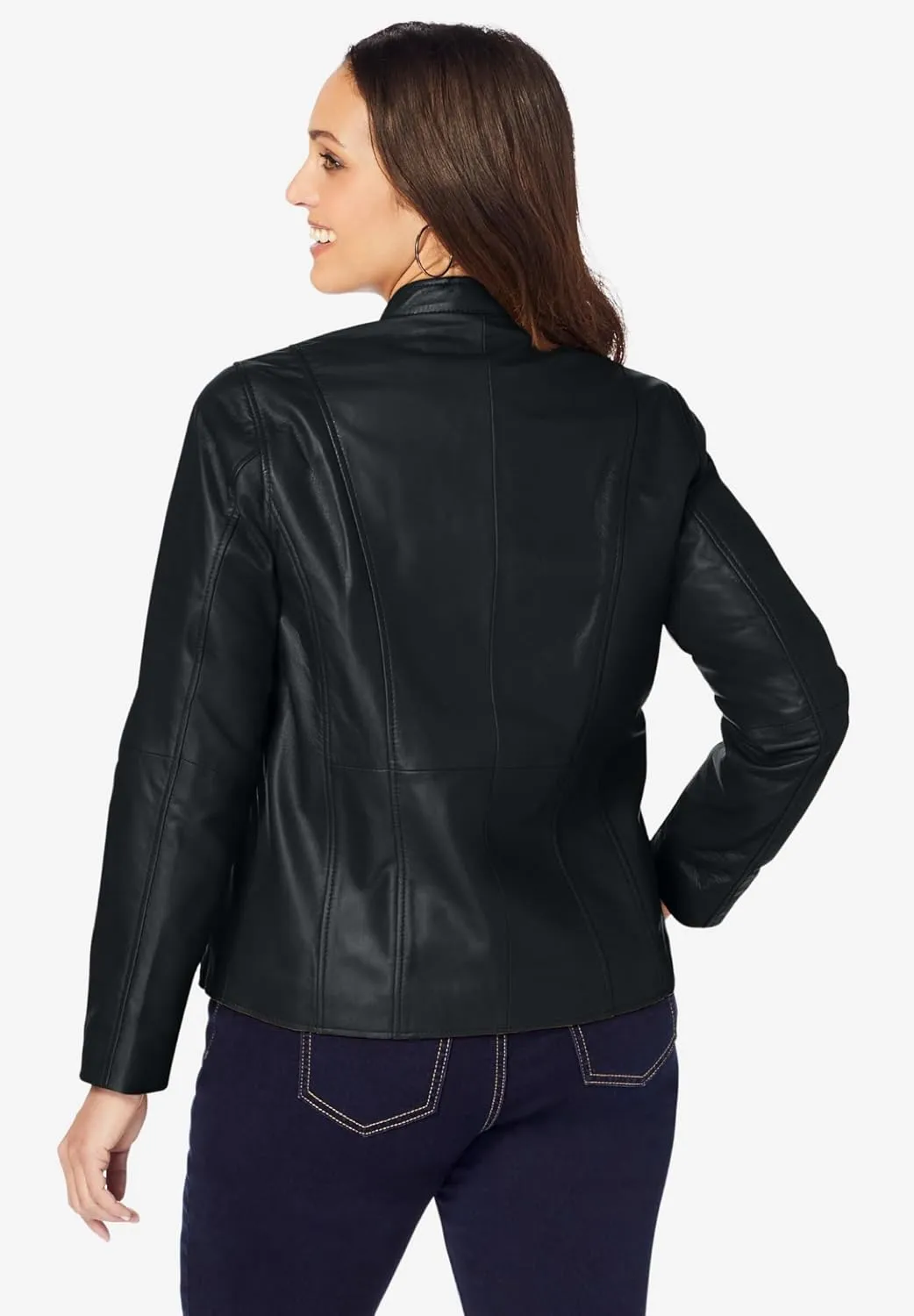 Jessica London Women's Plus Size Zip Front Leather Jacket