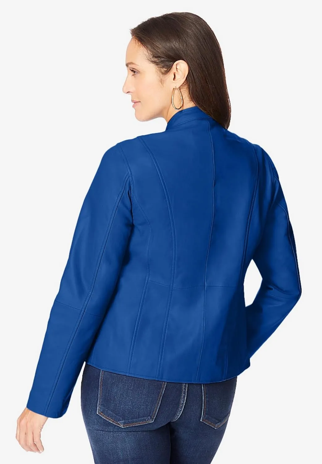 Jessica London Women's Plus Size Zip Front Leather Jacket