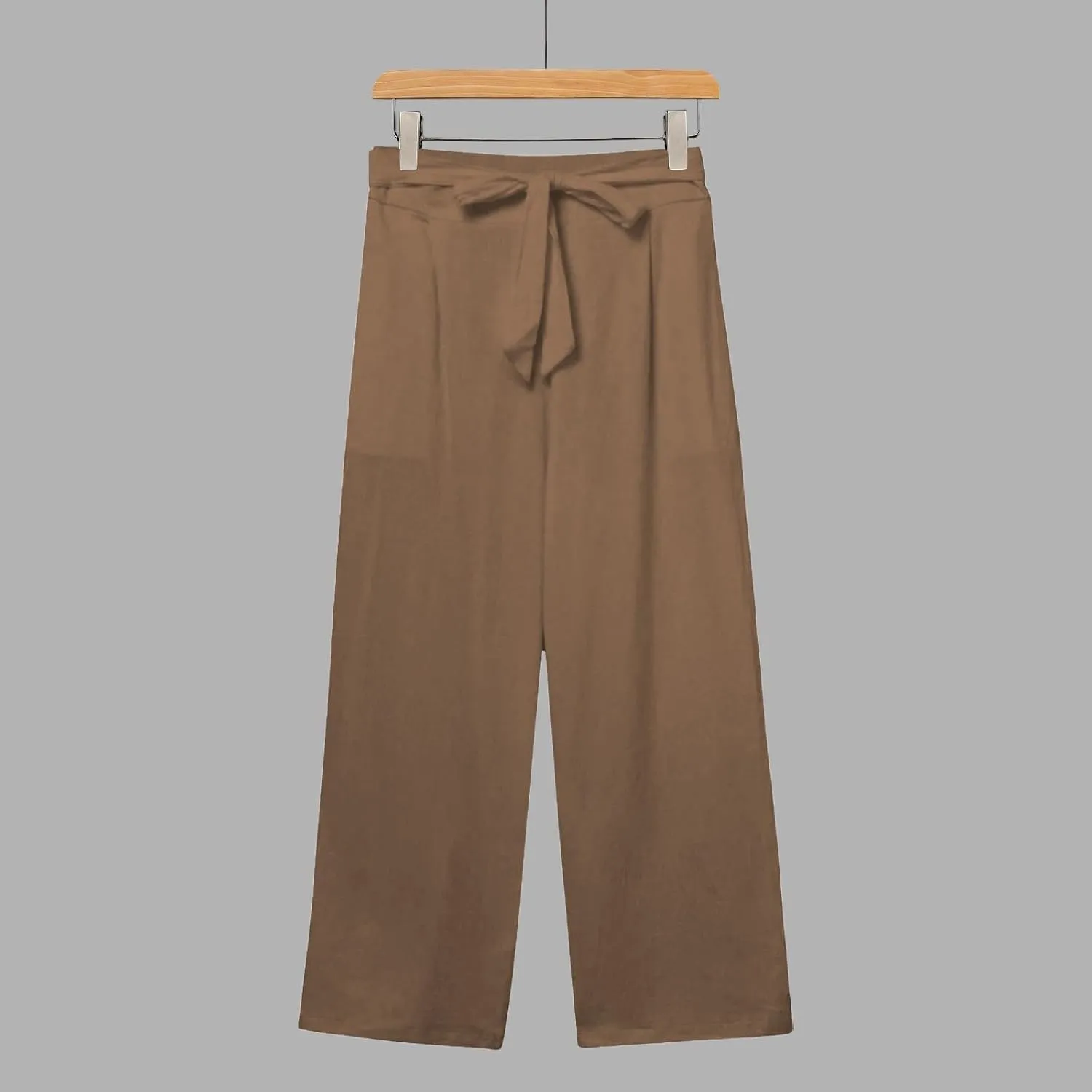 Kubbon Womens Capri Pants Cotton Linen Summer Straight Leg Pants Tie Knot High Waist Pant Cropped Trousers with Pockets