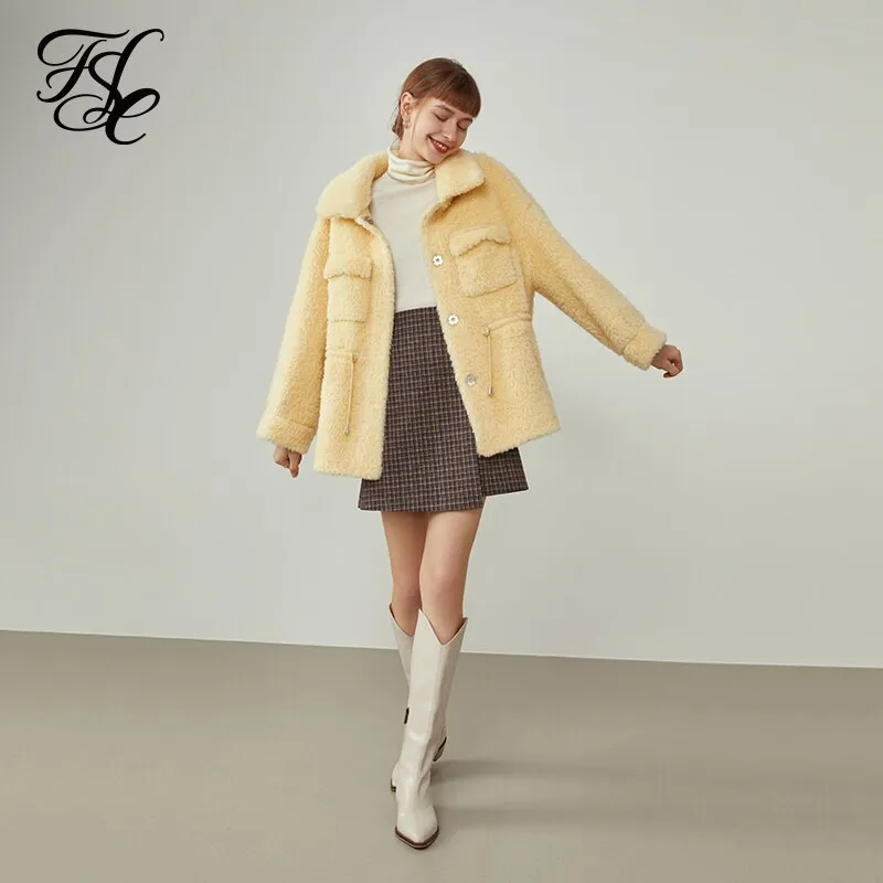 Lamb Fur Coat Women&#39;s Autumn Winter  New Short Imitation Fur  Women Clothing Yellow Short Jacket For Women