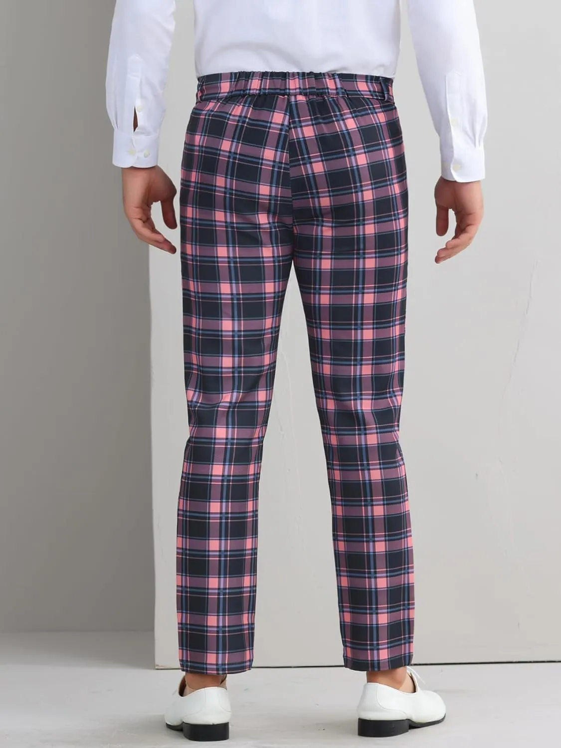Lars Amadeus Men's Plaid Dress Pants Casual Slim Fit Checkered Business Trousers