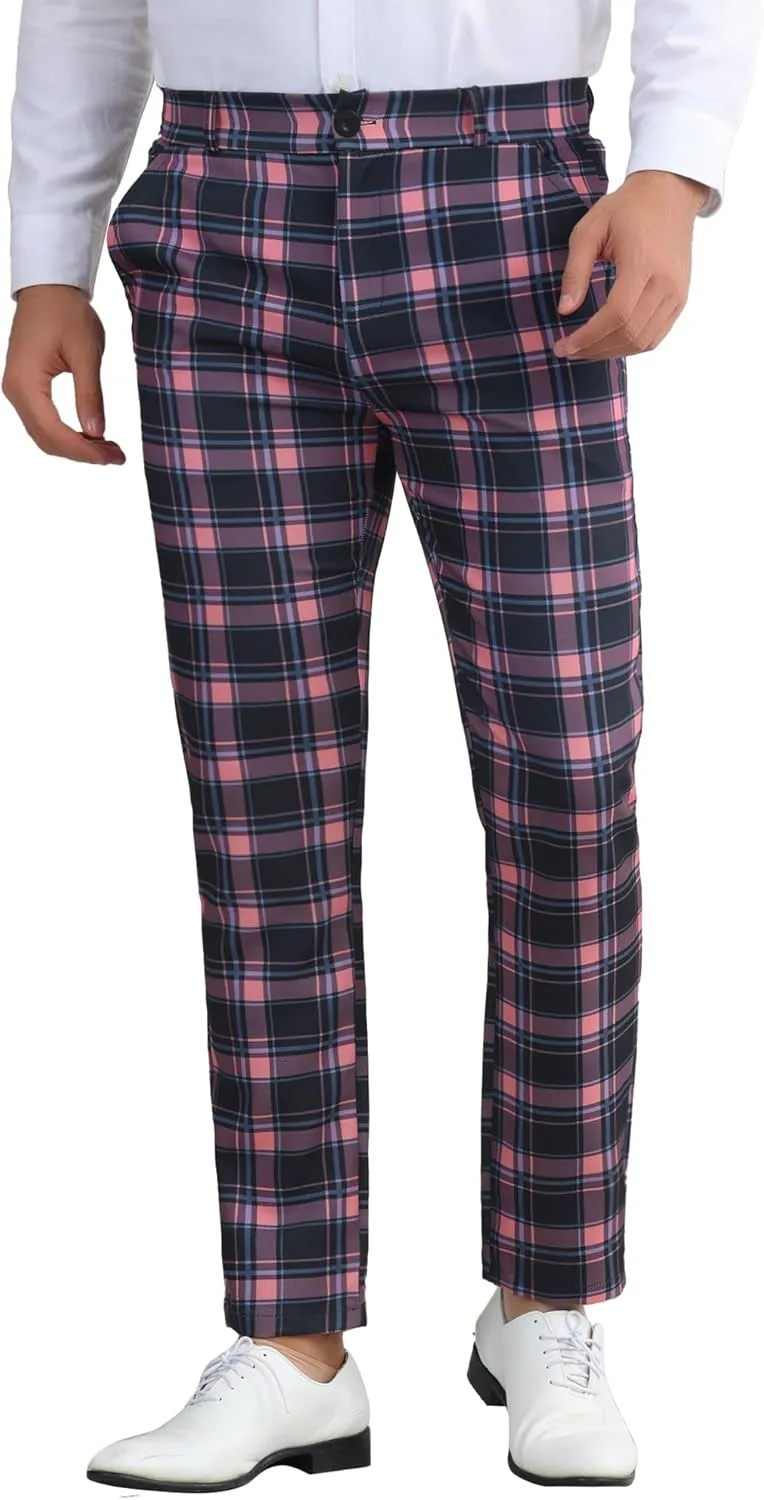 Lars Amadeus Men's Plaid Dress Pants Casual Slim Fit Checkered Business Trousers