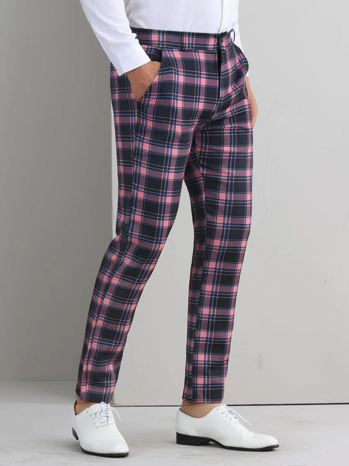 Lars Amadeus Men's Plaid Dress Pants Casual Slim Fit Checkered Business Trousers