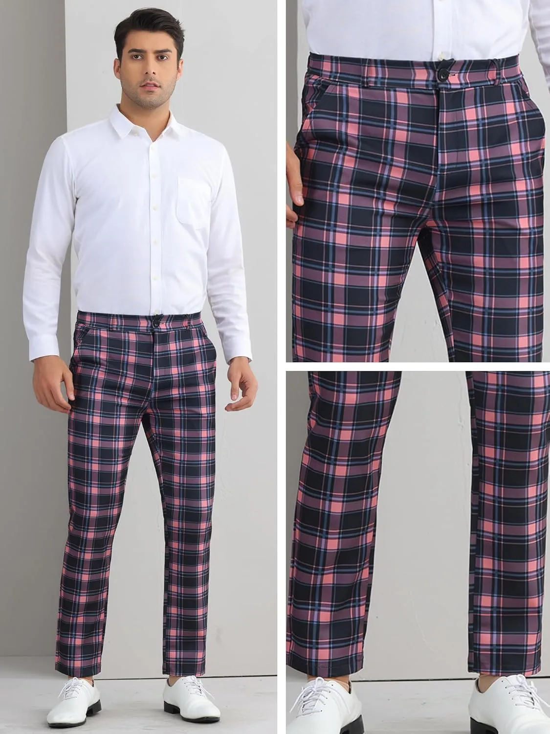 Lars Amadeus Men's Plaid Dress Pants Casual Slim Fit Checkered Business Trousers