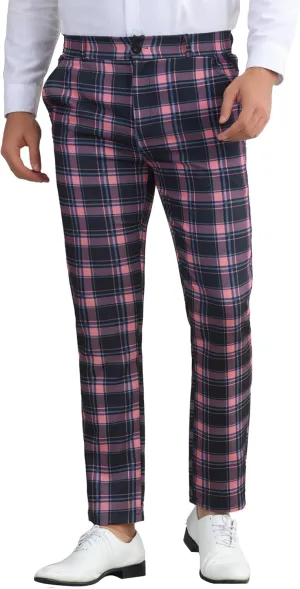 Lars Amadeus Men's Plaid Dress Pants Casual Slim Fit Checkered Business Trousers