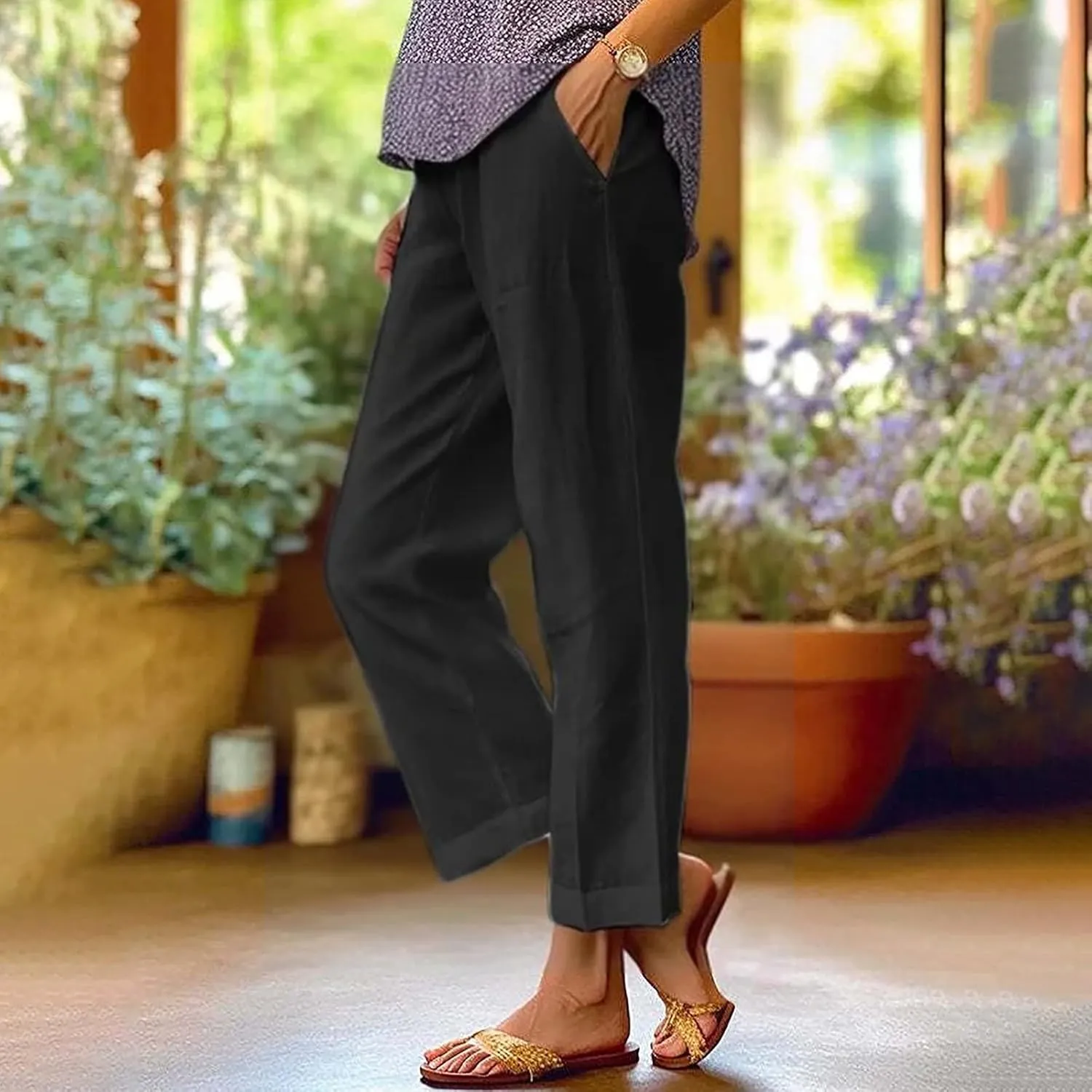 LCMTWX Womens Cotton Linen Palazzo Pants Pants Long Drawstring Linen Women Waist Cotton Casual Pants Women Linen Palazzo