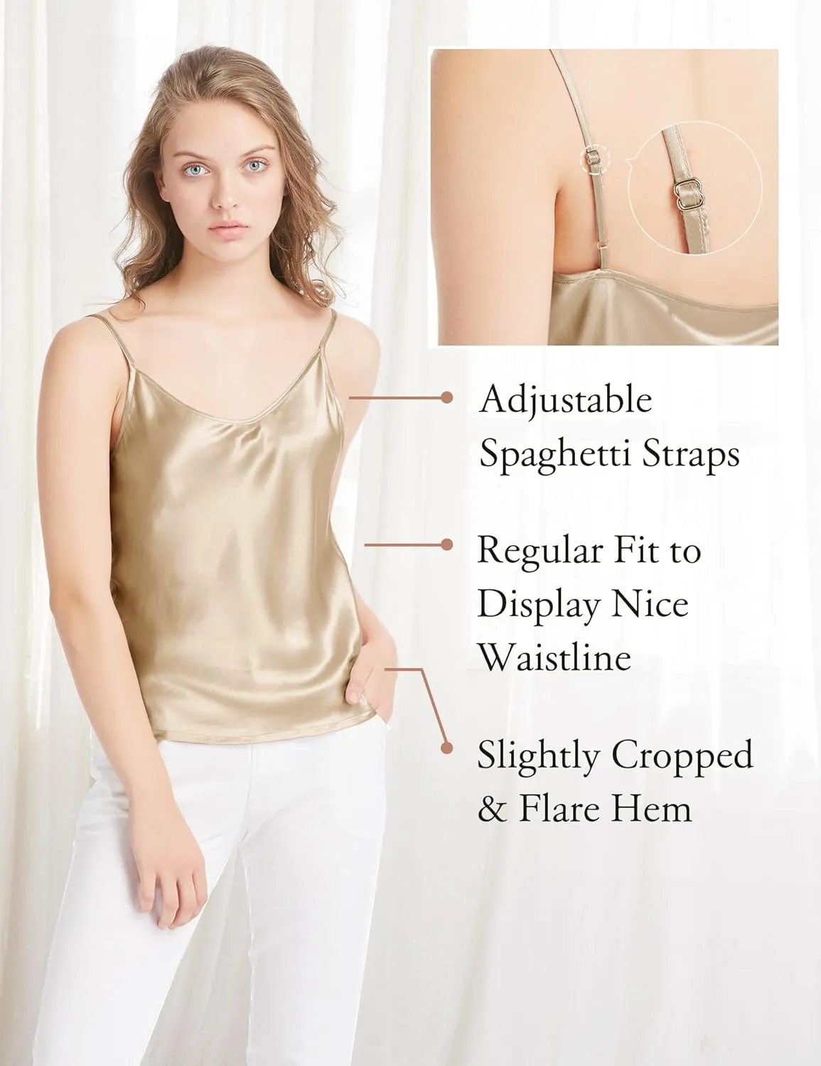 LilySilk Womens Silk Camisole 100% 19MM Mulberry Silk Basic Tank Tops Summer Casual Classic Top Loose