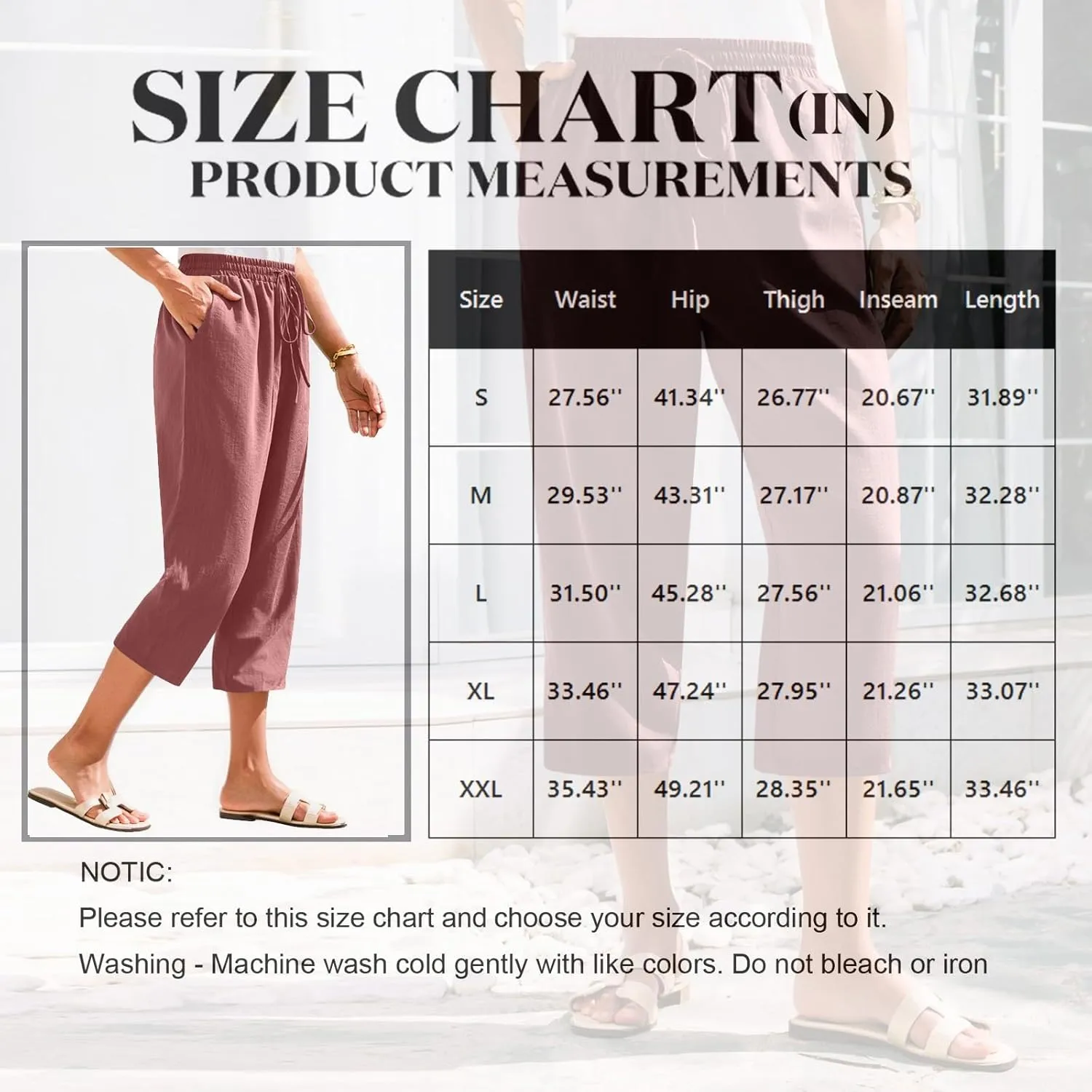 Linen Capris for Women Casual Summer Elastic Waist Wide Leg Cropped Pants Comfy Cotton Linen Capri Pants with Pockets
