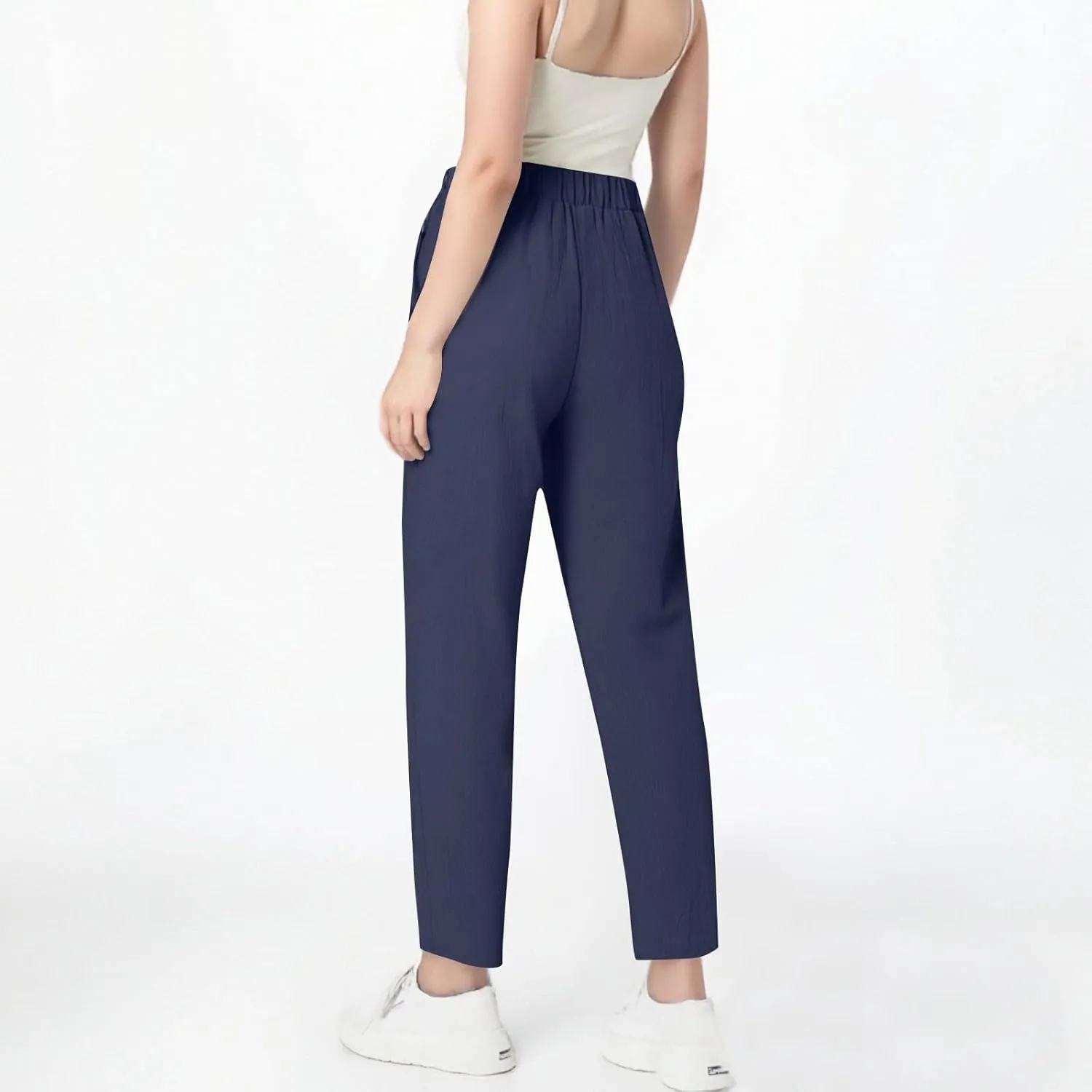 Linen Pants for Women 2025 Trendy High Waisted Wide Leg Trousers Striped Side Button Elastic Waist Summer Gauze Pants