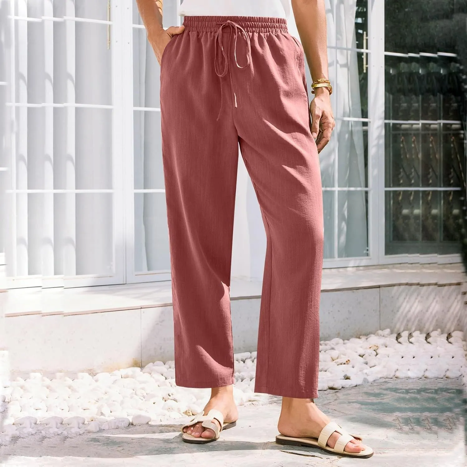 Linen Pants for Women, Linen Casual Pants Straight Leg Plus Size Peasant