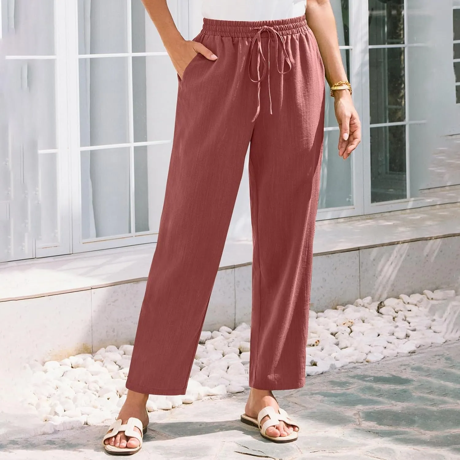 Linen Pants for Women, Linen Casual Pants Straight Leg Plus Size Peasant
