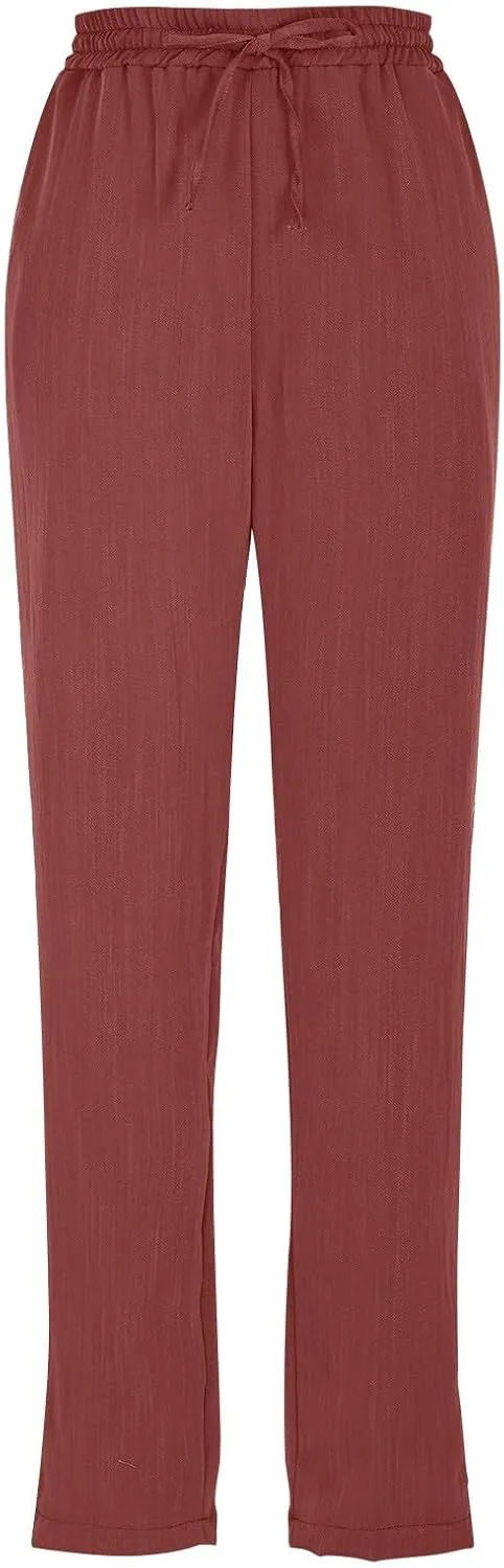 Linen Pants for Women, Linen Casual Pants Straight Leg Plus Size Peasant