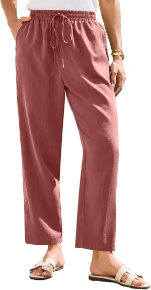 Linen Pants for Women, Linen Casual Pants Straight Leg Plus Size Peasant
